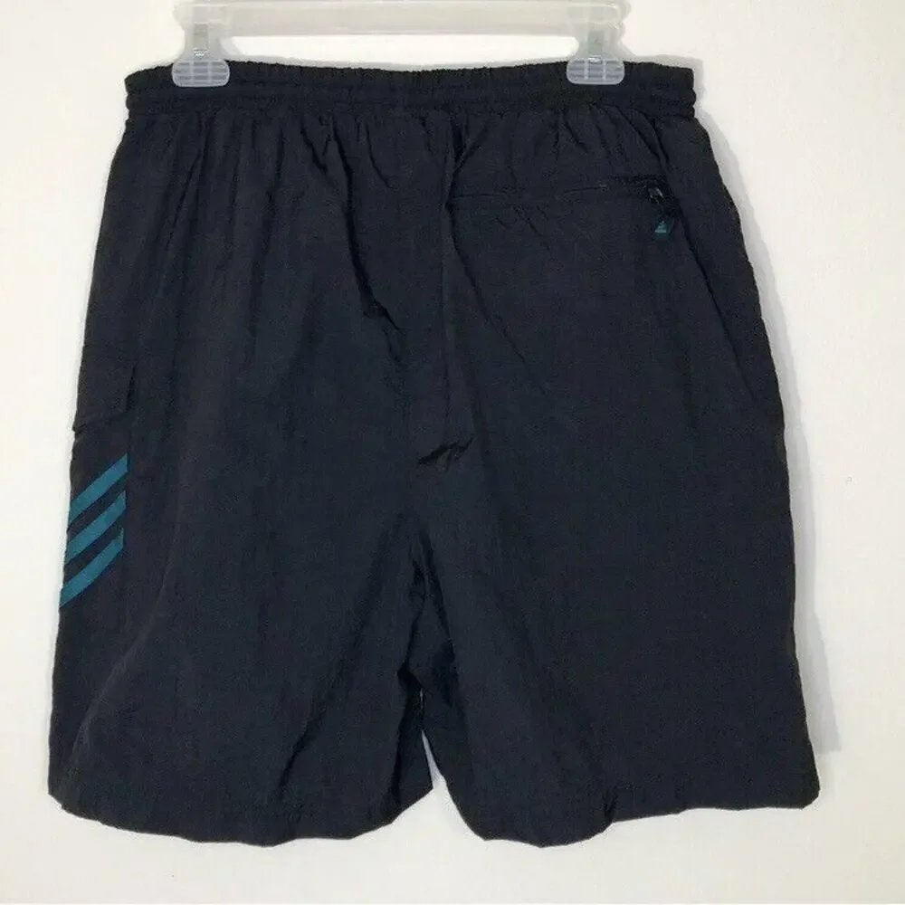 Adidas Size Medium Swim Trunks Black & Teal Blue White Logo Swimming Shorts